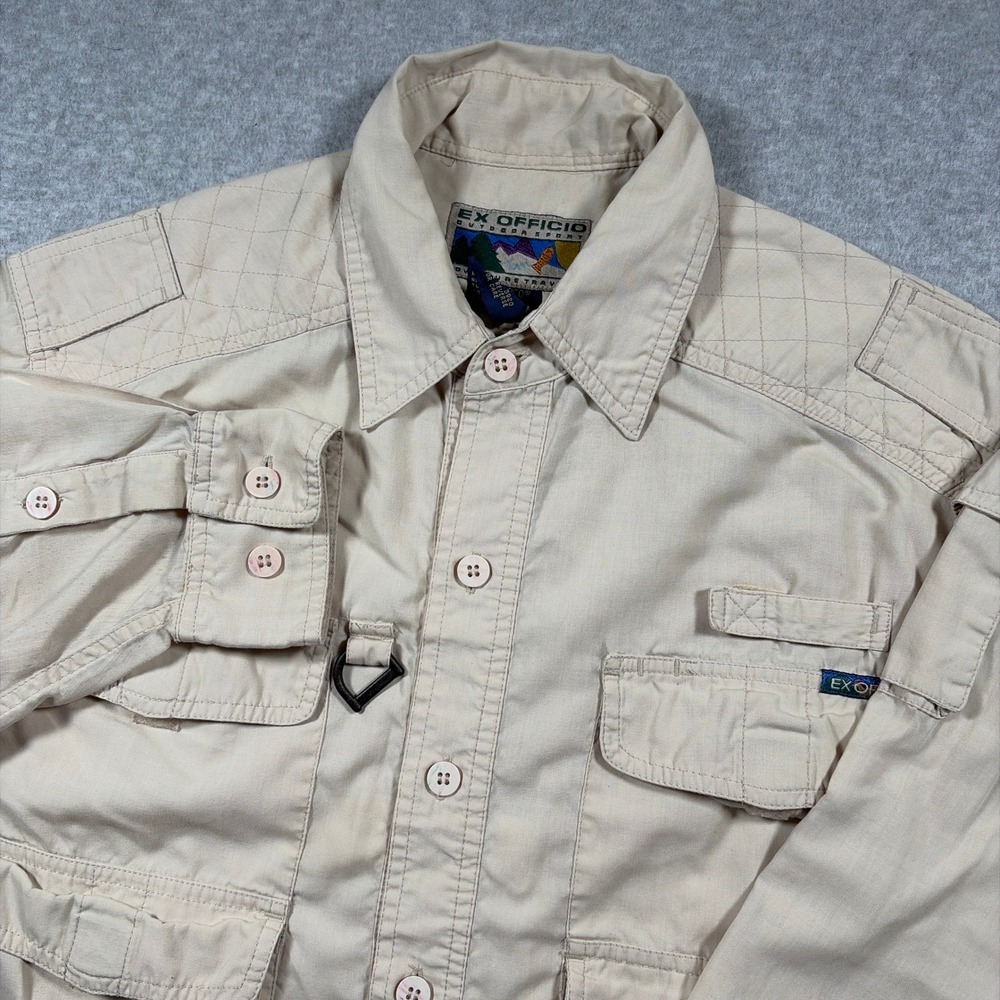 Ex Officio Fishing Shirt Men Medium Beige Long Sleeve Ventilated Utility Pockets